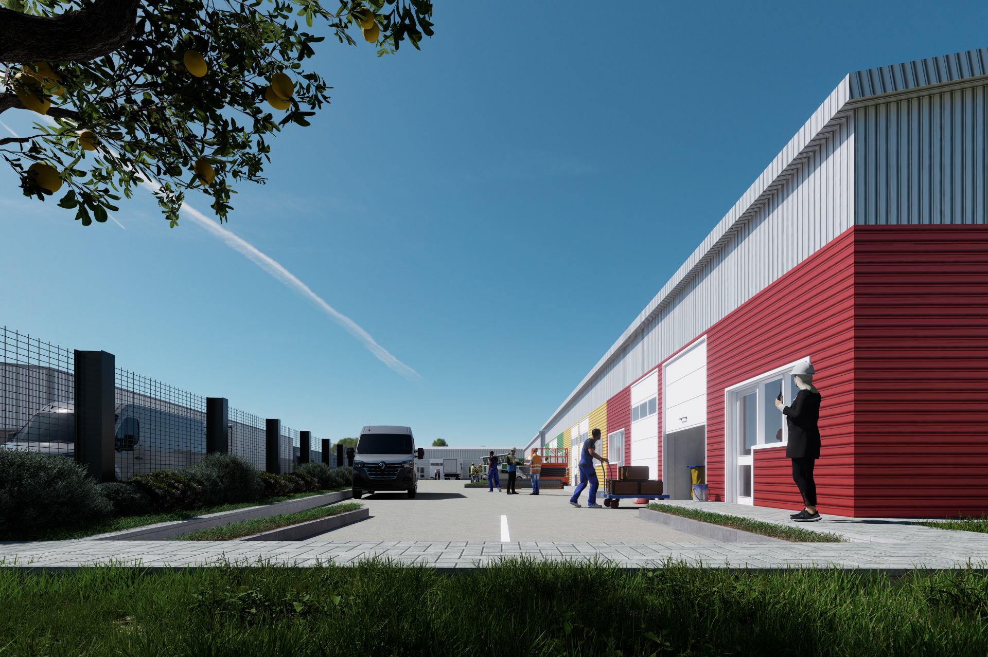 Telos Commerce Park — exterior render of the 14-unit development